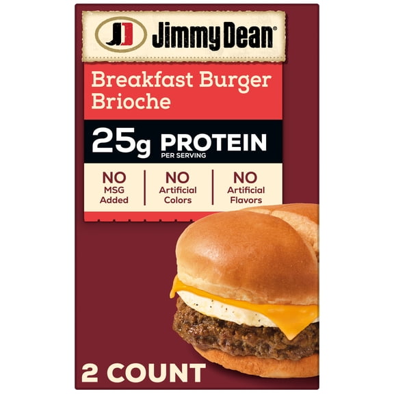 Jimmy Dean Protein Breakfast, Burger, Egg, Cheese Brioche, Fully Cooked Frozen Sandwiches, 2 Count