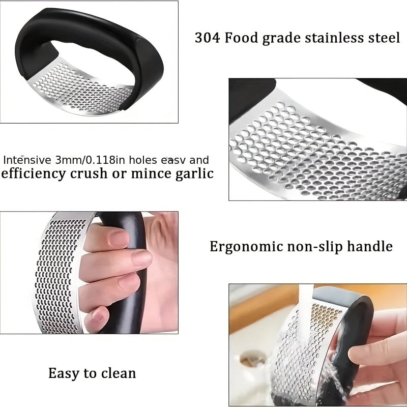 Stainless steel manual garlic press, garlic chopping tool, kitchen essential garlic masher, fruit and vegetable cutting tool