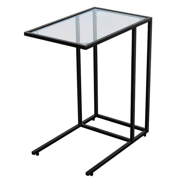 Patiojoy Plateau à Café Table d'Appoint Table d'Extrémité Meuble Télé pour les Genoux Collation Thé Jouet avec Dessus en Verre Transparent