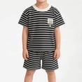 thumbnail image 5 of ITSAME Boys Summer Outfit 2-Piece Striped Round Neck Top & Shorts Kids Loose Casual Set Black Size 5T, 5 of 6