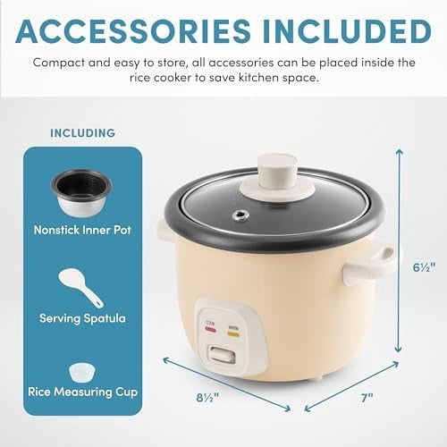 ® Mini Rice Cooker, 2-Cup (Uncooked) / 4-Cup (Cooked), Grain Cooker, Soup Maker, Oatmeal Cooker, Auto Keep Warm, 1 Qt, Milk Tea color