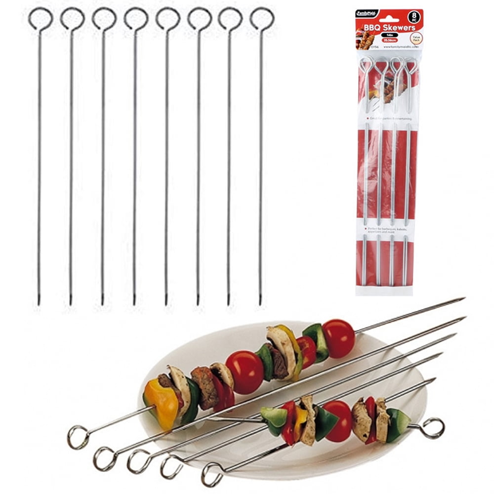 Stainless Steel BBQ Skewers Barbecue Kabob Grilling Sticks Set of 12 