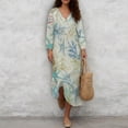 thumbnail image 4 of DISNIMO Dresses for Women Starfish Flower Print Imitation Linen Casual Maxi Dress V Neck Dress 3/4 Sleeve Loose Fit Shift Dresses, L, 4 of 6