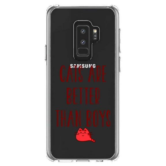 DistinctInk Clear Shockproof Hybrid Case for Samsung Galaxy S9  PLUS (6.2" Screen) - TPU Bumper Acrylic Back Tempered Glass Screen Protector - Cats Are Better Than Boys