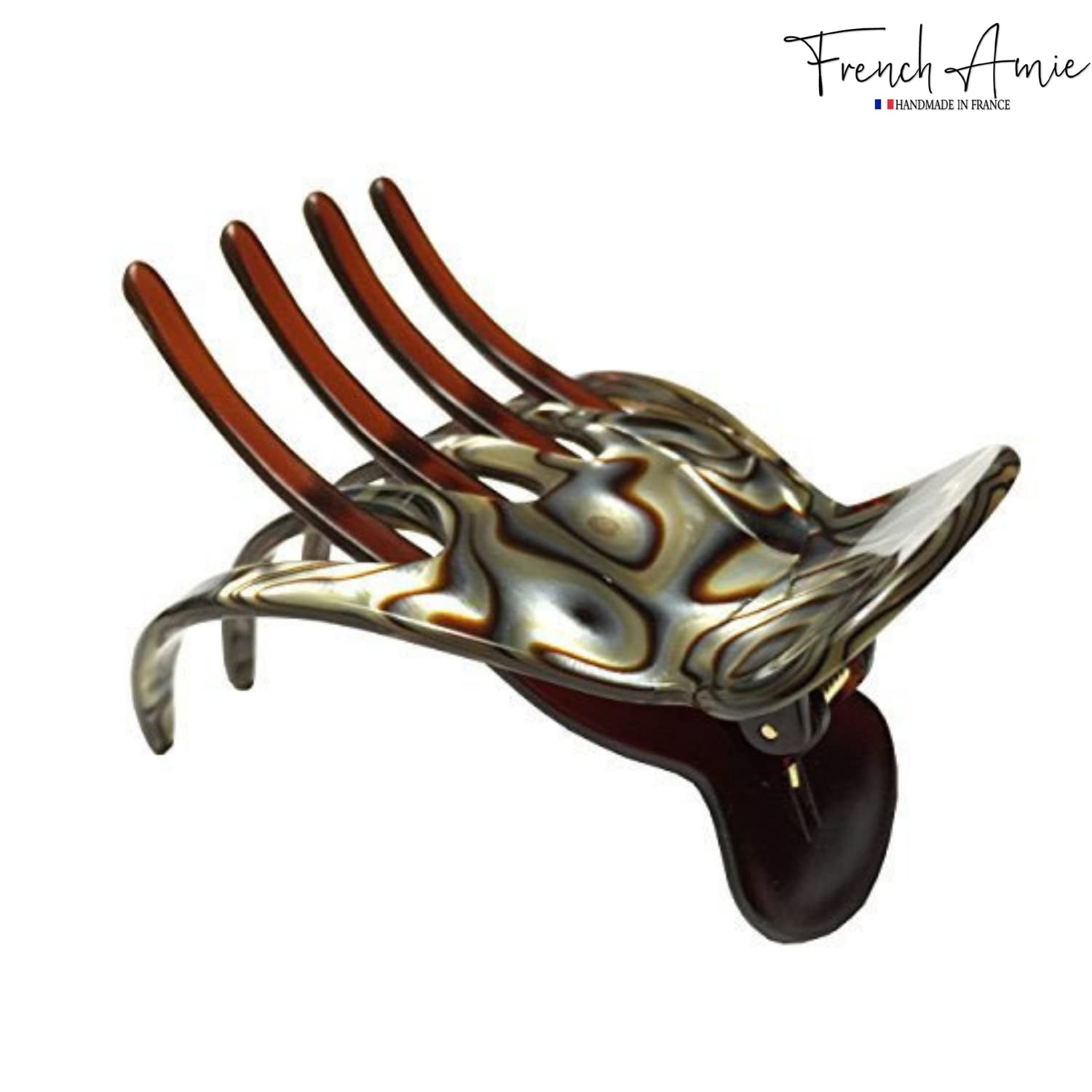 French Amie Scoop Medium Celluloid Handmade Hair Side Slider Beak Jaw Claw Clip