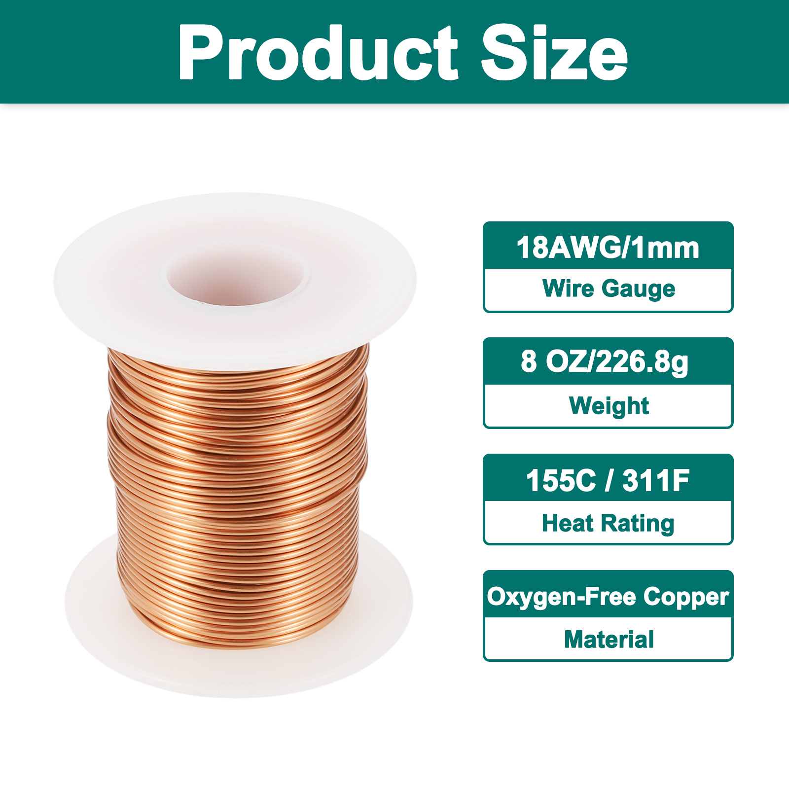 18 AWG Magnet Wire, 18 Gauge Enameled Copper Wires 8 oz Magnetic Coil Wire for Transformer Motor Electric, 155C(311F), Copper Color