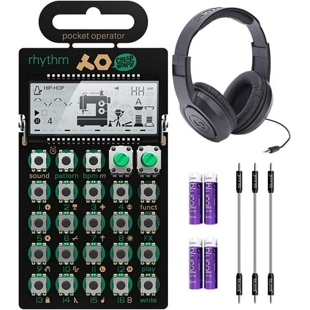 Teenage Engineering PO-12 Rhythm Drum Machine with SR350 Headphones, Blucoil 3 Aux Cables, 4 AAA Batteries