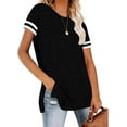 thumbnail image 3 of TEMOFON Women Tops Summer Short Sleeve Stripe Shirts Cute Casual Loose Blouse Side Split Tunic Top Black Tees, 3 of 5