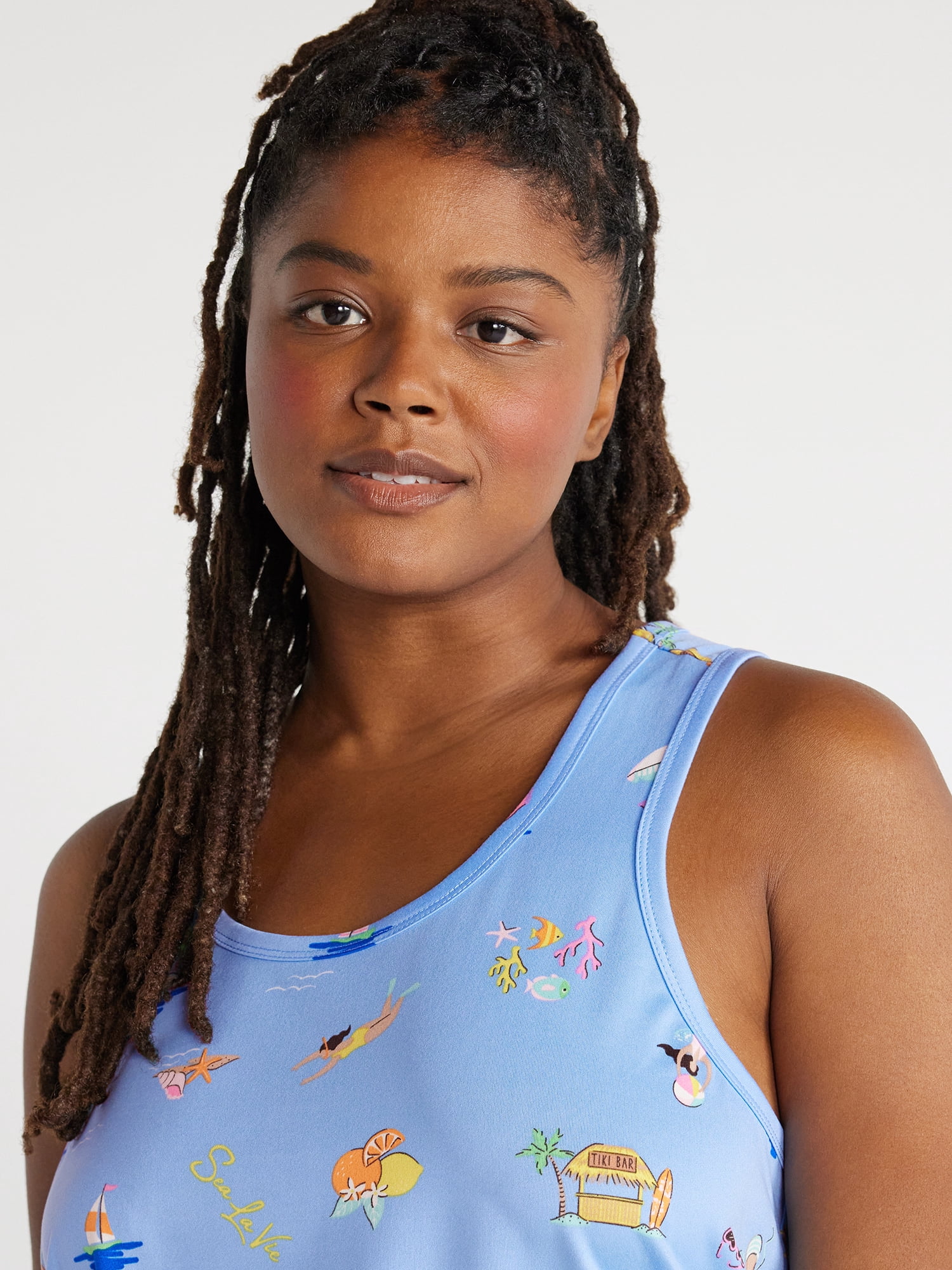 Joyspun Women's Print Tank Top and Shorts Pajama Set, 2-Piece, Sizes S to 3X