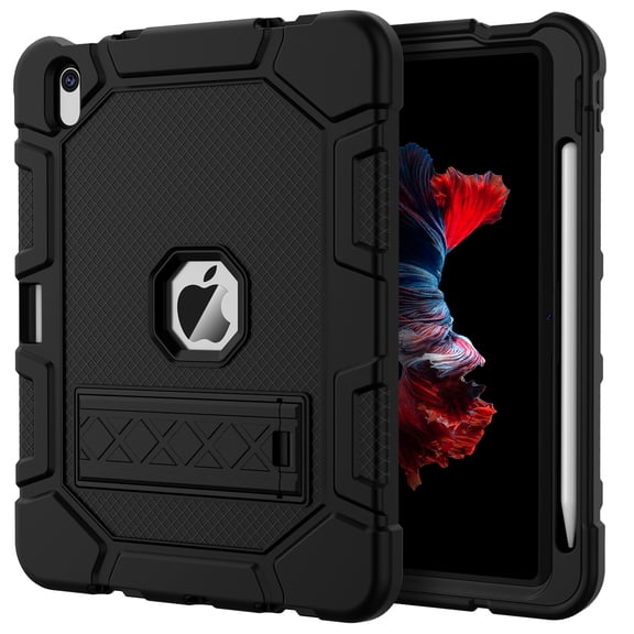 SSR Case for iPad 10th Generation 2022, Slim Heavy Duty Shockproof Rugged Protective Case for Women Man Kids Boys with Built-in Stand, Black