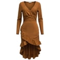 thumbnail image 4 of DHFJKG Casual Long Sleeve Boho Dresses For Women Ruffle Irregular Hem Slim Fit Deep V Neck Flowy High-Low Dress Comfortable Dresses, 4 of 5
