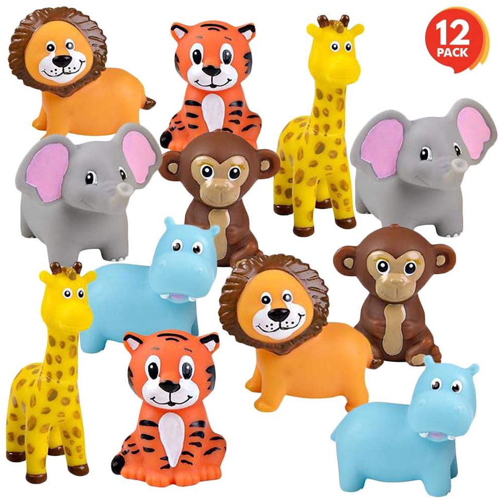 Gold Toy Vinyl Zoo Animals, Pack of 12 Assorted Squeezable Toys, Safari