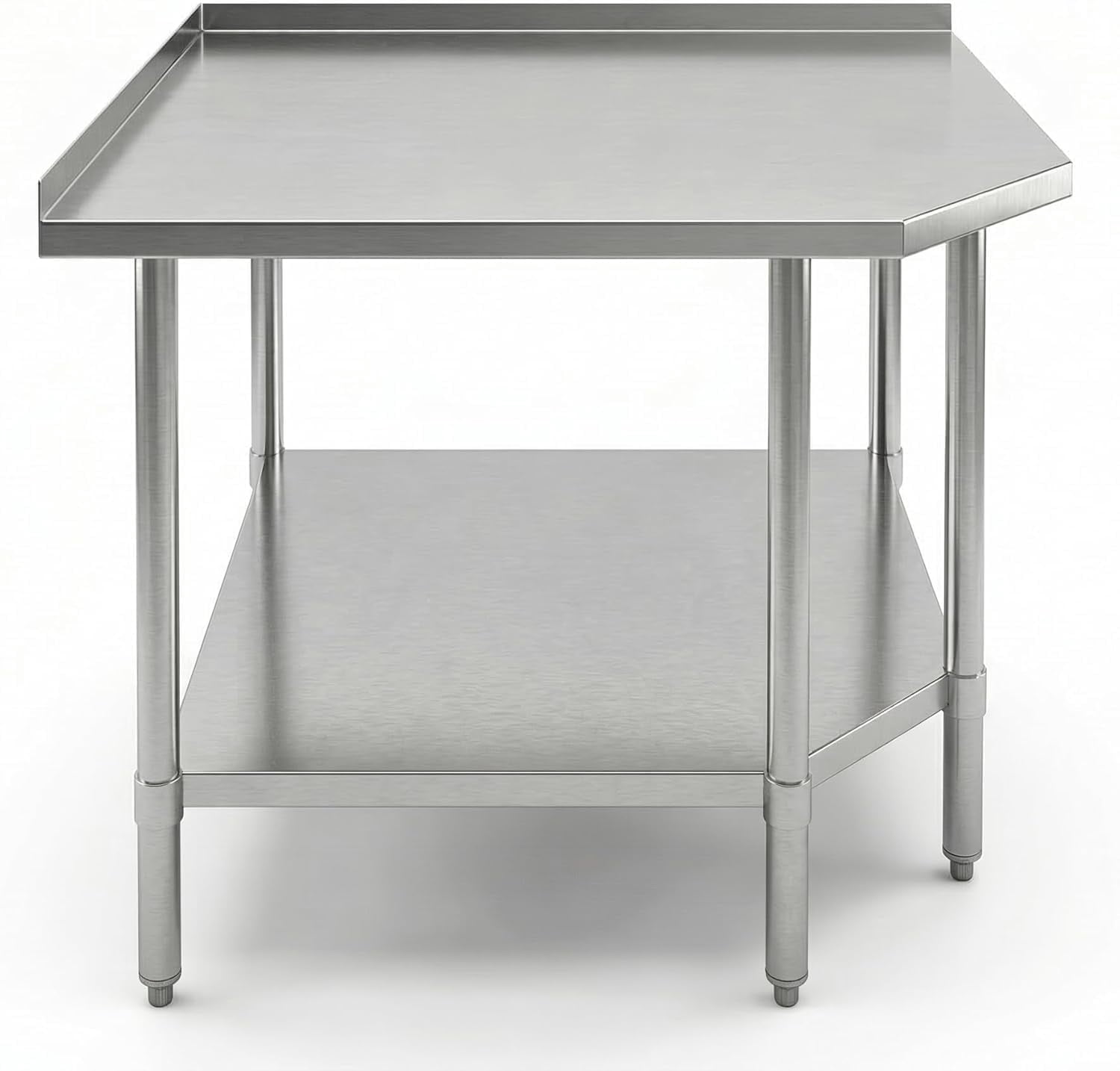 Stainless Steel Corner Work Table 30" x 30" with Backsplash & Galvanized Undershelf, 5-Leg Support Commercial Prep Table for Restaurant Kitchen