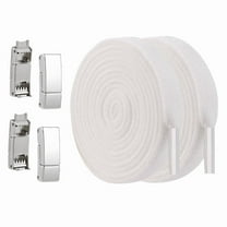 2 Pair No Tie Elastic Flat Shoe laces with Magnetic Metal Silver Buckle for Sneakers Casual Hiking