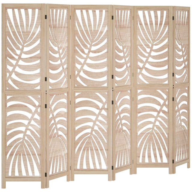 HOMCOM 6 Panel Room Divider, Detachable Privacy Screens, Natural Wood