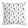 Kids Throw Pillow Cushion Cover, Skiing Penguins on Snowboards Winter Sports Themed Pattern Fun Animal Bird with Scarf, Decorative Square Accent Pillow Case, 16 X 16 Inches, Black White, by Ambesonne