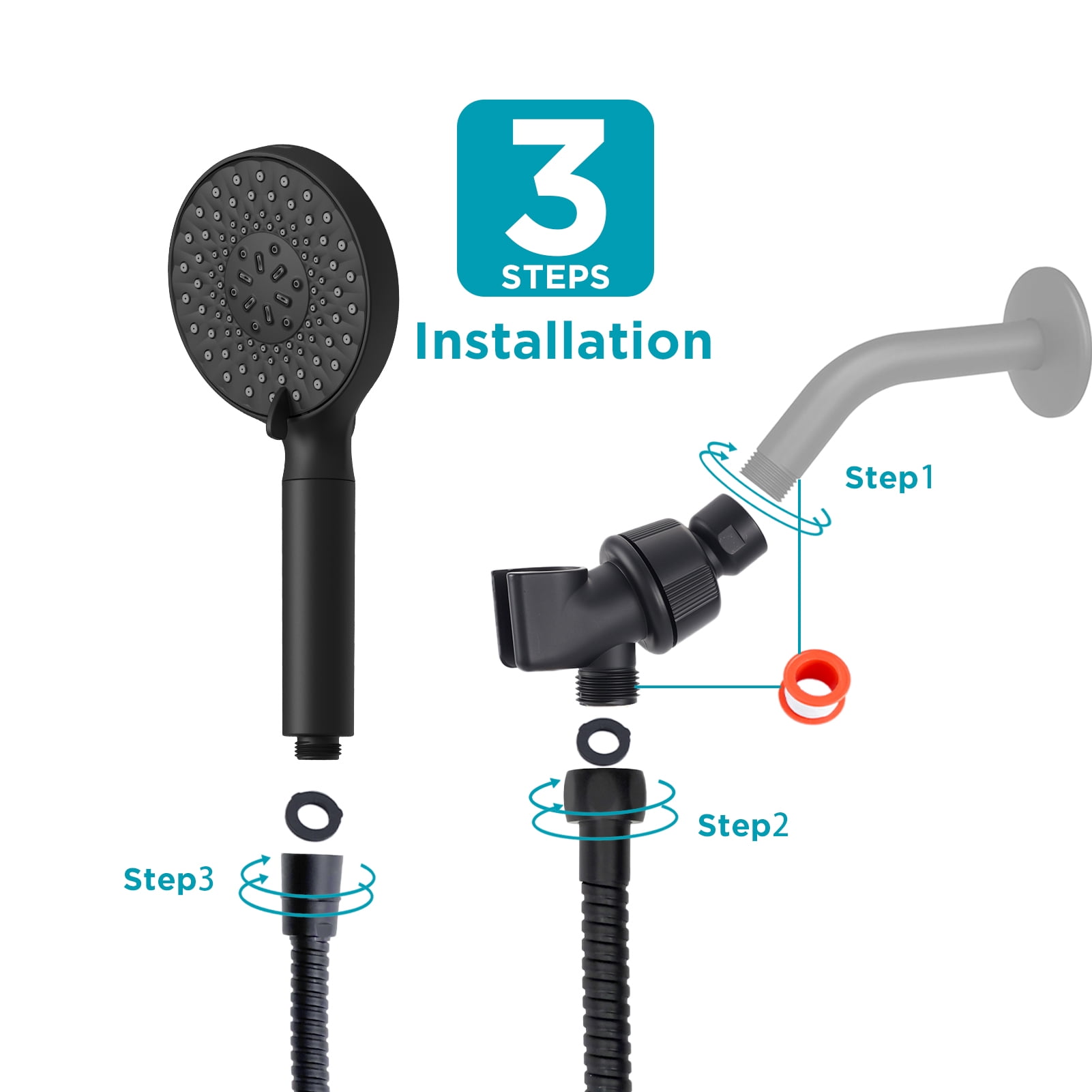 VXV Filtered Shower Head, 9 Modes High Pressure Shower Head with Handheld, with 71" Shower Hose & Adjustable Bracket Filter Shower Head, Remove Chlorine & Hard Water, Matte Black