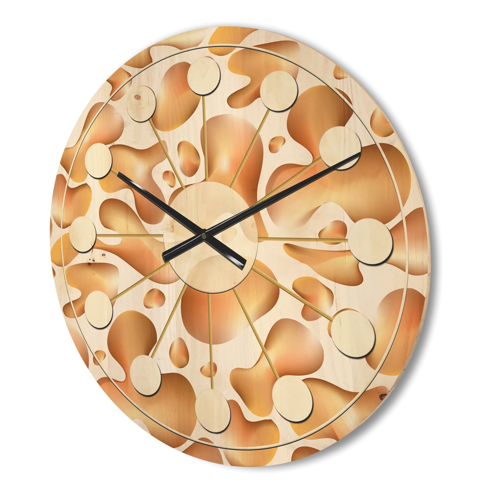 Designart 'Liquid Gold Shapes' Mid-Century Modern Wood Wall Clock