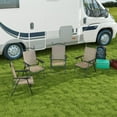 thumbnail image 2 of Folding Patio Chairs, Set of 4 Sports Chairs for Adults, Camping Chairs with Armrests, Breathable Mesh Fabric Seat for Lawn, Brown, 2 of 9
