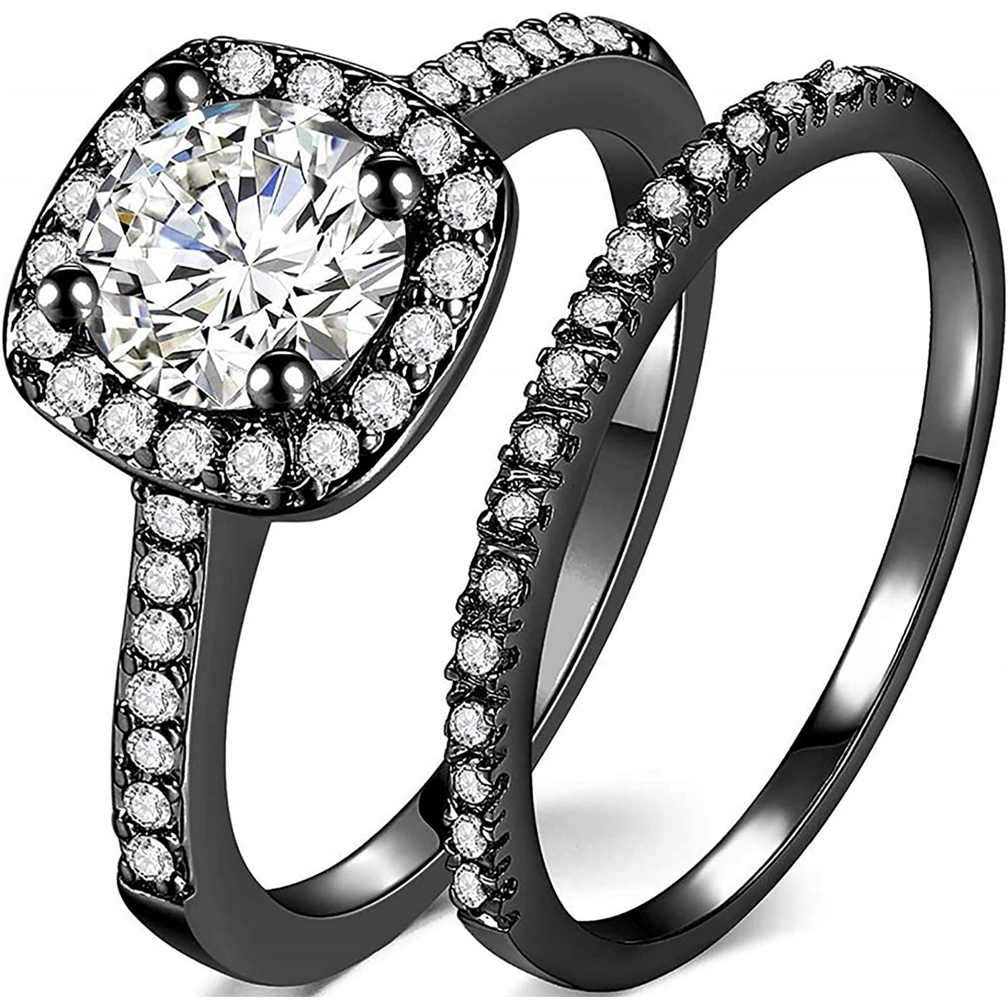 Engagement Rings Wedding Bands Stacking Women Engagement Wedding 2Pcs Set Cubic Zirconia 925 Sterling Silver Rings Size 6 10 for Women Girl Finger