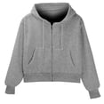 thumbnail image 2 of Duoif Womens Zip up Hoodies Short Zippered Solid Color Sweatshirt Jackets for Women Grey XXL, 2 of 9