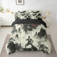 thumbnail image 2 of Exotic Ink Painting Dragon 7 Piece Bed In A Bag Chinese Samurai Comforter Set Queen,Watercolor Mountain Trees Animal Bedding Set Oriental Wildlife Bedding Comforter Sets, 2 of 5