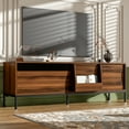 thumbnail image 2 of 70.8" Modern TV Stand for TVs up to 75 Inches, Mid Century Media Console with Sliding Doors, Adjustable Shelves, Metal Frame and Cable Management, Entertainment Center for Living Room, Brown, 2 of 10