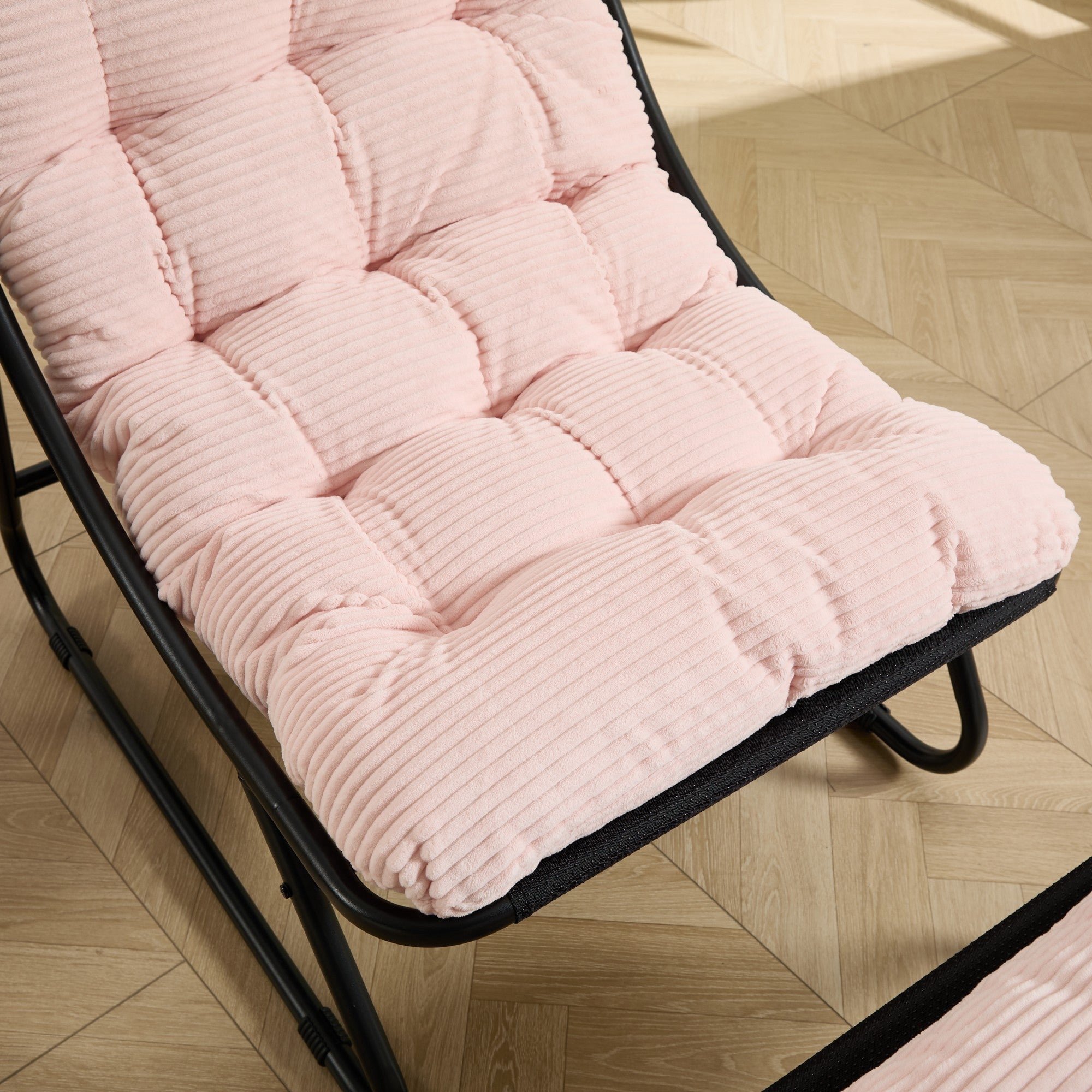 Sailvan Patio Outdoor Lounge Chair with Ottoman,Modern Sling Recliner with Puffy Cushion,Beige Accent Chair for Sunroom Pink