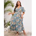 thumbnail image 5 of Plus Size Wedding Guest Maxi Dresses for Curvy Women, Summer Casual Floral Long Party Sundress with 3/4 Sleeve, 5 of 9