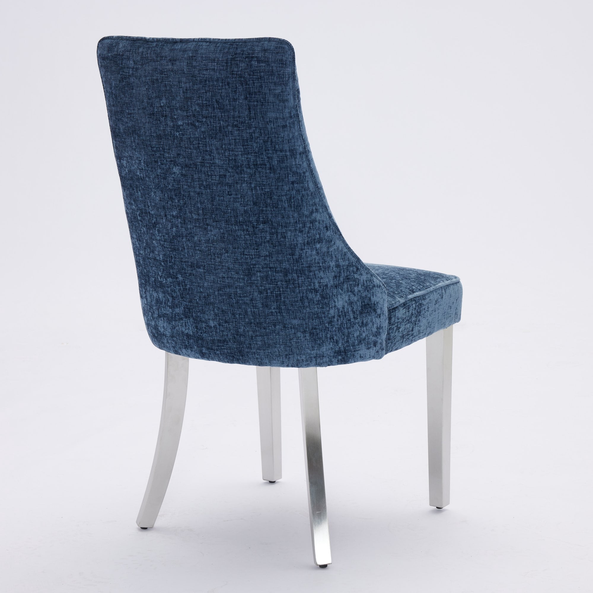 Aukfa Modern Chenille Dining Chairs Set of 2, Upholstered Kitchen Side Chair Accent Chair w/ Stainless Steel Legs,Blue