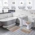 thumbnail image 5 of Brown Beige Stripes Bath Mat 3 Piece Bathroom Rug Set, Geometric Painting Neutral Textured Non Slip Bath Rug Contour Mat and Toilet Lid Cover, Absorbent Shower Mats Soft Bath Rugs and Mats Sets, 5 of 8