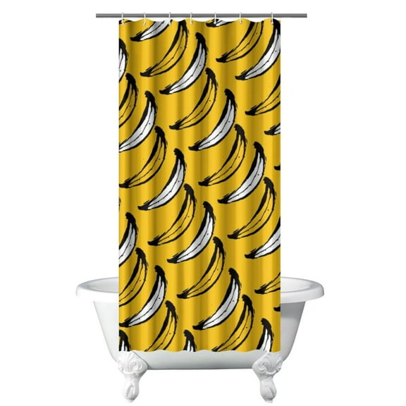Banana Shower Curtain Tropical Bananas Yellow Fruit Pattern Cute Kawaii Cartoon Design Aesthetic Illustration Painting Funny Sweet Print for Banana Lover Waterproof Bathroom Decor with Hooks