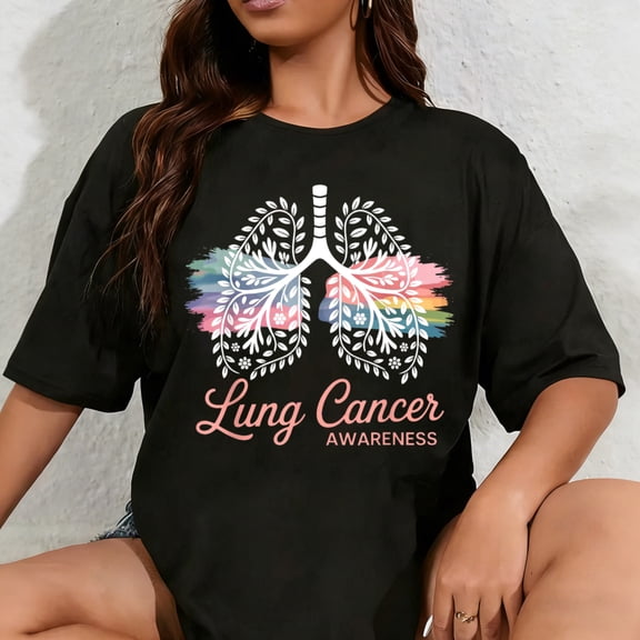 100% Cotton Unisex Lung Cancer Awareness Floral T-Shirt