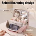 thumbnail image 6 of Standing Makeup Bag, Large Capacity Travel Cosmetic Organizer with Divided Compartments, Handheld Storage Case for Brushes Toiletries Beauty Essentials, Vanity Countertop and Trip Use, Pink, 6 of 6