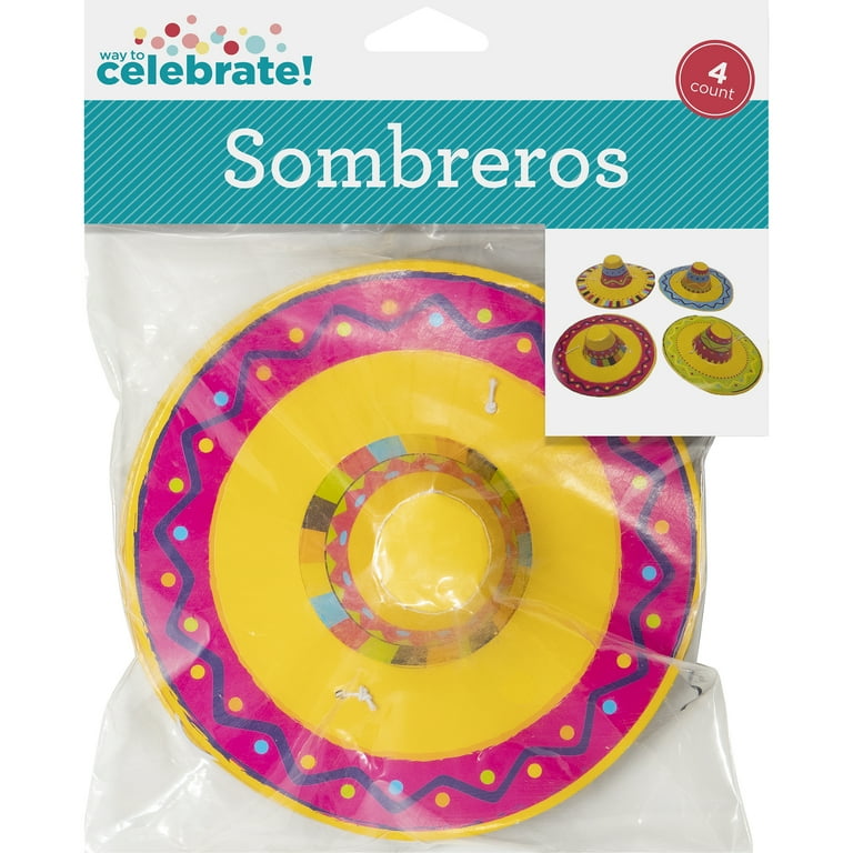 Sombrero Paper Party Hats, Multicolor 4 Count by Way to Celebrate