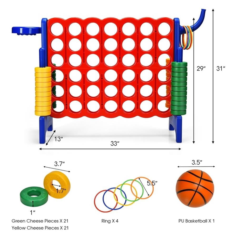 Pemberly Row 4 in A Row Giant Game Set w/Basketball Hoop for Family Blue