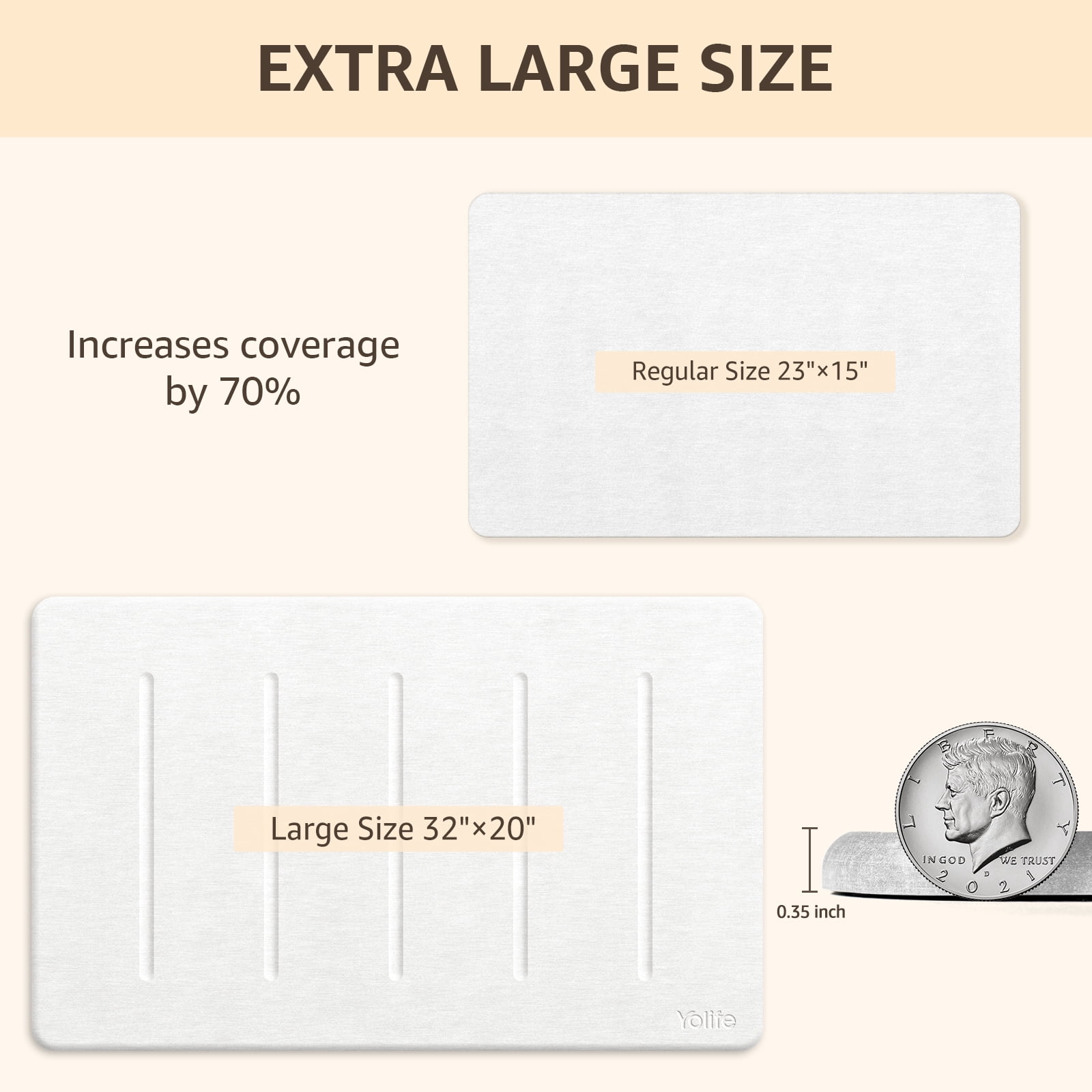 Yolife 32"x20" Diatomite Bath Mat, Super Absorbent Quick-Dry Bathroom Rug, Non-Slip Natural Diatomaceous Earth Mat for Shower, Kitchen, Entryway, Easy to Clean,White