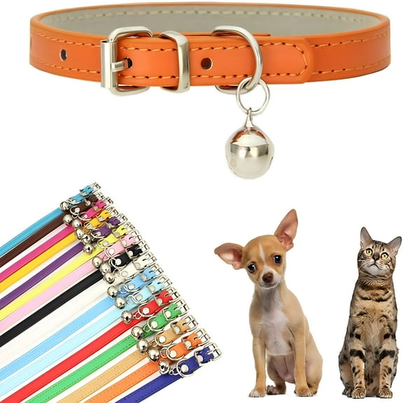GASTROPOD Cat Collar with Bell, Soft PU Leather Small Dog Collars Adjustable Buckle for XXS XS Extra Small Medium Tiny Female Male Boys Girls Pets Puppy Cats Teacup Yorkie
