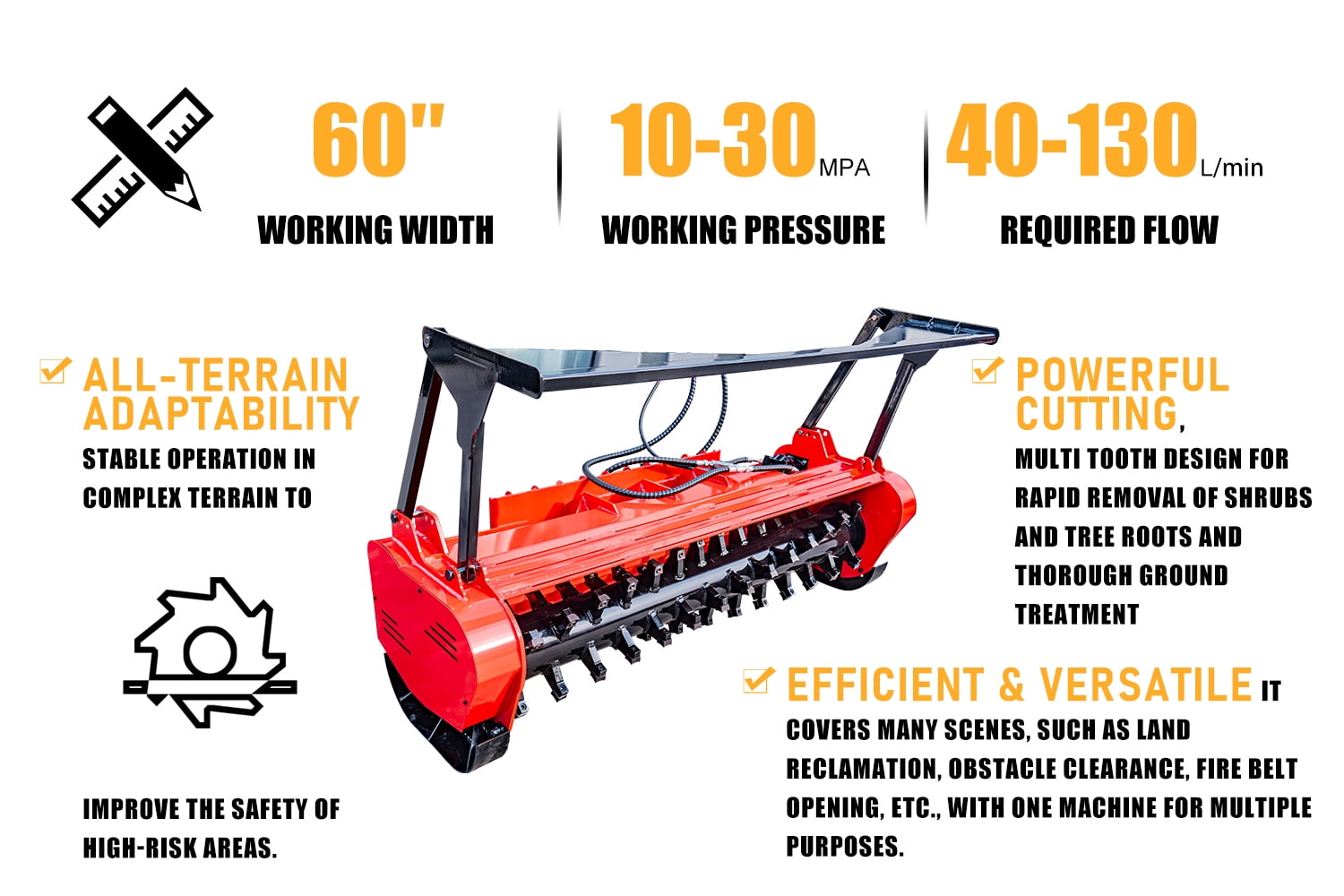 High Efficiency 60 inch Forestry Mulcher Attachment Garden Mulcher for Bobcat Skid Steer Loader