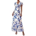 thumbnail image 5 of PRETTYGARDEN Womens Summer Floral Maxi Dresses Spring Short Sleeve Ruffle V Neck Flowy Boho Long Beach Vacation Sundress, 5 of 8