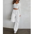 thumbnail image 4 of Women 6 Pockets High Waisted Cargo Pants Wide Leg Casual Pants Combat Military Trouser US 4-18, 4 of 12
