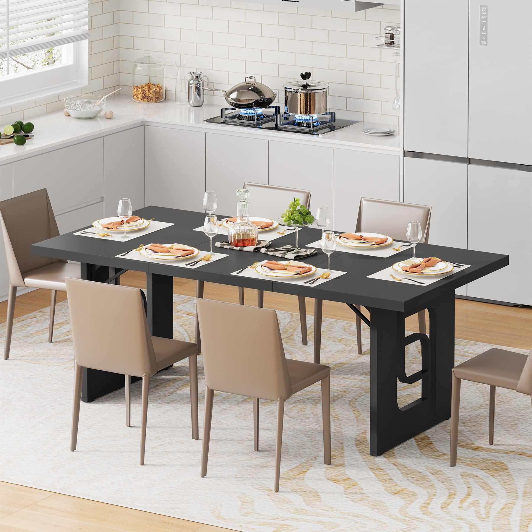 Condemo 71 inch Modern Dining Table for 6-8, Large Rectangular Kitchen Dinner Table for Dining Room, Living Room, Black