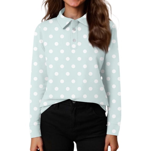 CCRFTGI Polo Shirts for Child Girls 7-8 School Uniform Polka Dots Shirts Athletic Tennis Button Up Collared Polos Casual Long Sleeve Summer Tops Mint Green 11-12 Years