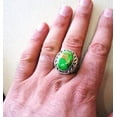 thumbnail image 5 of Green Copper Turquoise Mans Ring, Natural Green Copper Turquoise, Silver Jewelry, 925 Silver Ring, Birthday Gift, Heavy Mens Ring, Arabic Design, Ottoman Style Ring, Christmas, Turkey Mens Signet Ring, 5 of 6
