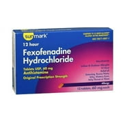 Sunmark Fexofenadine Hydrochloride 12 Hour Allergy Tablets, 60 mg, 12 Count