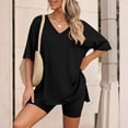 thumbnail image 6 of Two Piece Sets for Women Summer Short Set V Neck Matching Sets Cap Sleeve Vacation Outfits With Pocket, 6 of 7