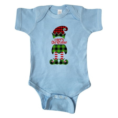

Inktastic Merry Christmas Elf in Red and Green Plaid Gift Baby Boy or Baby Girl Bodysuit