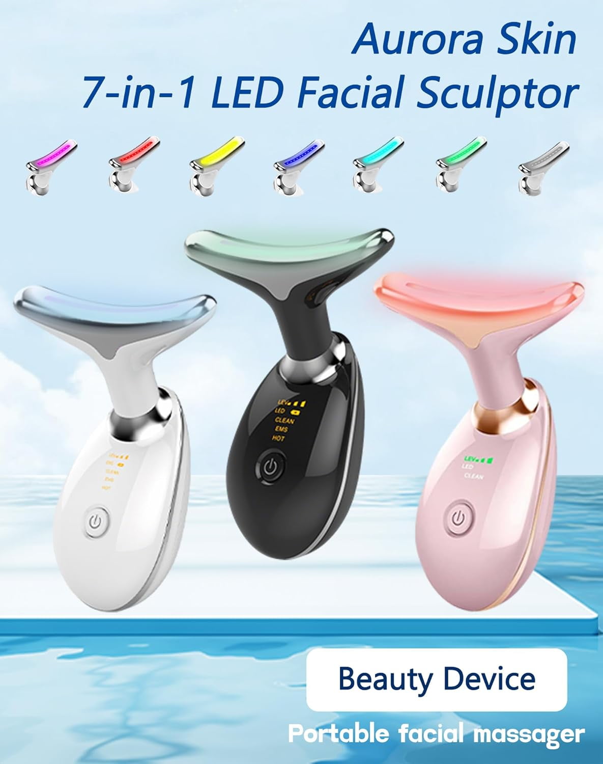 Aurora Skin 7-in-1 LED Facial Sculptor, 2026 New Aurora Facial Sculptor for Face and Neck, Portable Beauty Skin Care Tools, Aurora Skin Facial Massager for Skin Care, Firming, Smoothing