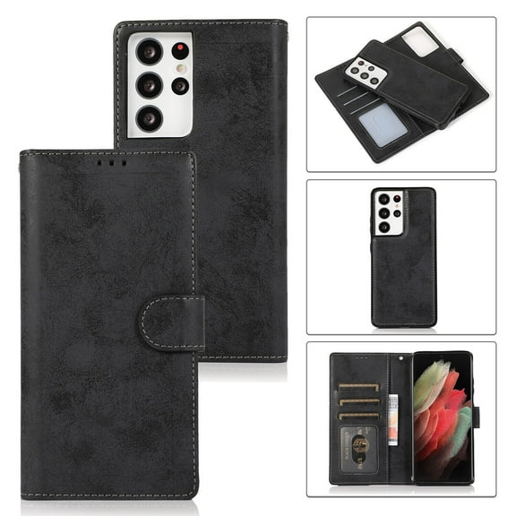 For Samsung Galaxy S21 Removable Magnetic Flip Leather Wallet Card Case Cover