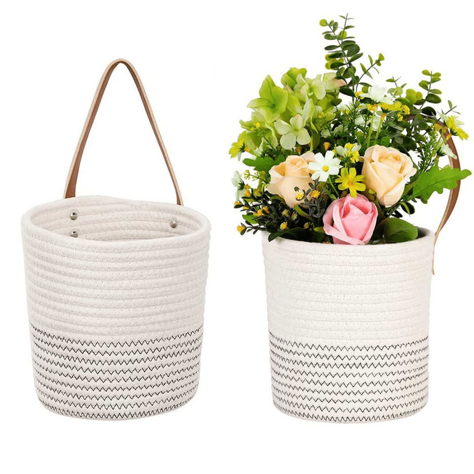 Holocky 2Pack Rope Hanging Basket Woven Round Large Hanging Basket Storage